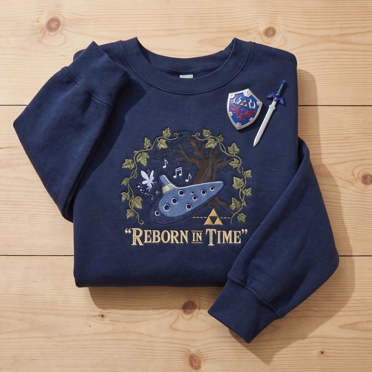 Zelda Ocarina of Time Sweatshirt, Embroidered Hyrule Gamer Hoodie, Triforce Deku Tree Crewneck, Retro Nintendo Fan Gift, Video Game Apparel