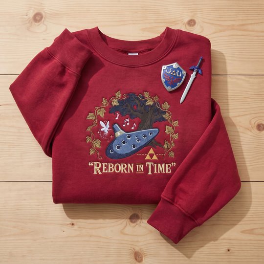 Zelda Ocarina of Time Sweatshirt, Embroidered Hyrule Gamer Hoodie, Triforce Deku Tree Crewneck, Retro Nintendo Fan Gift, Video Game Apparel