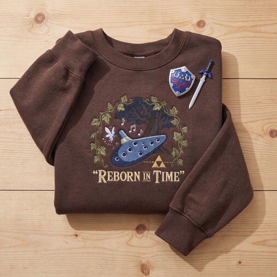 Zelda Ocarina of Time Sweatshirt, Embroidered Hyrule Gamer Hoodie, Triforce Deku Tree Crewneck, Retro Nintendo Fan Gift, Video Game Apparel