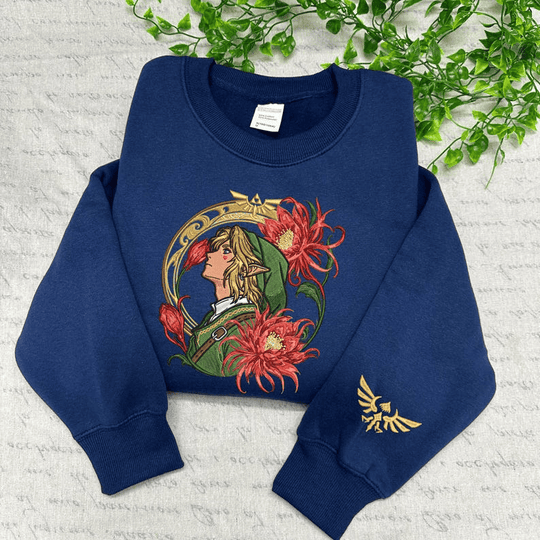 Link Breath of The Wild Embroidered Sweatshirt, Legend of Zelda Hoodie, Zelda Fan Gift, Gamer Gift