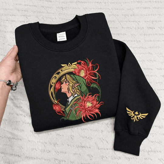 Link Breath of The Wild Embroidered Sweatshirt, Legend of Zelda Hoodie, Zelda Fan Gift, Gamer Gift