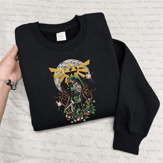 Legend of Zelda Embroidered Sweatshirt, Link Triforce Hoodie, Zelda Fan Gift, Gamer Gift