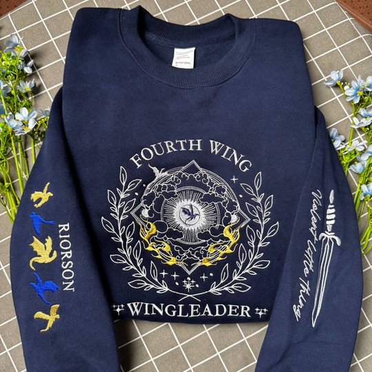 Fourth Wing Embroidered Sweatshirt, Wingleader Embroidered Hoodie, Dragon Rider