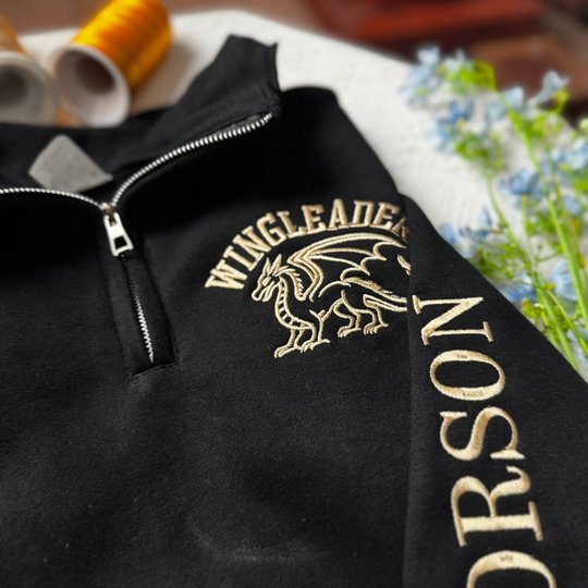 Fourth Wing Embroidered Sweatshirt, Wingleader Embroidered Hoodie, Riorson Embroidered Quarter Zip