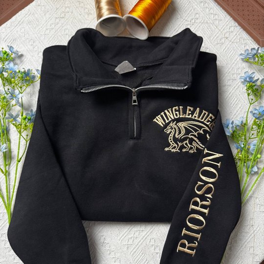 Fourth Wing Embroidered Sweatshirt, Wingleader Embroidered Hoodie, Riorson Embroidered Quarter Zip