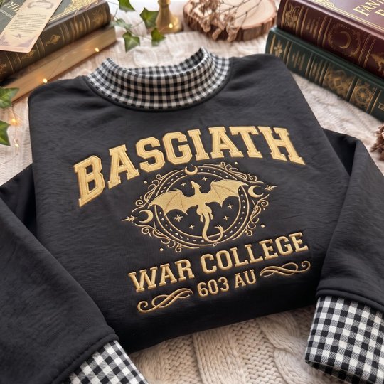 Fourth Wing Embroidered Tshirt, Dragon Rider Embroidered Sweatshirt, Wingleader Embroidered Hoodie, Dragon Academy Embroidered Gingham Sweatshirt, Basgiath War College Embroidered Mockneck Sweatshirt