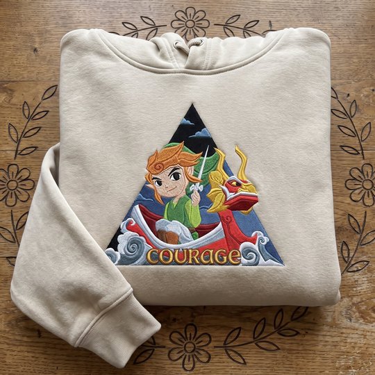 Zelda Toon Link Embroidered Sweatshirt And Hoodie, The Legend of Zelda: The Wind Waker QuarterZip, Nintendo Gamer