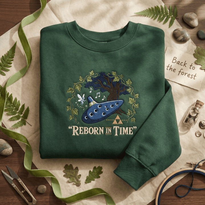 Zelda Ocarina of Time Sweatshirt, Embroidered Hyrule Gamer Hoodie, Triforce Deku Tree Crewneck, Retro Nintendo Fan Gift, Video Game Apparel