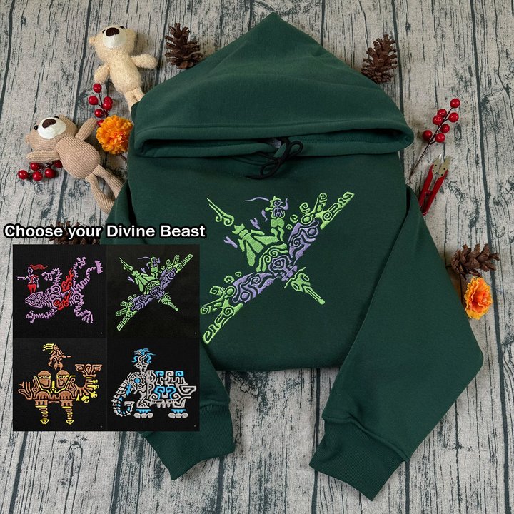 Divine Beasts The Legend of Zelda Embroidered Sweatshirt And Hoodie, Zelda Breath of the Wild Crewneck, Triforce Hylian Crest, Gamer Gift