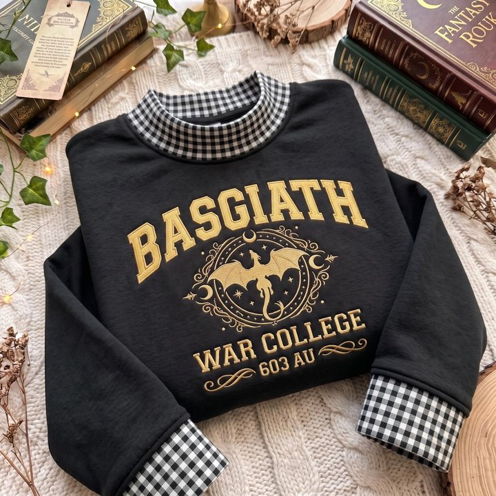 Fourth Wing Embroidered Tshirt, Dragon Rider Embroidered Sweatshirt, Wingleader Embroidered Hoodie, Dragon Academy Embroidered Gingham Sweatshirt, Basgiath War College Embroidered Mockneck Sweatshirt