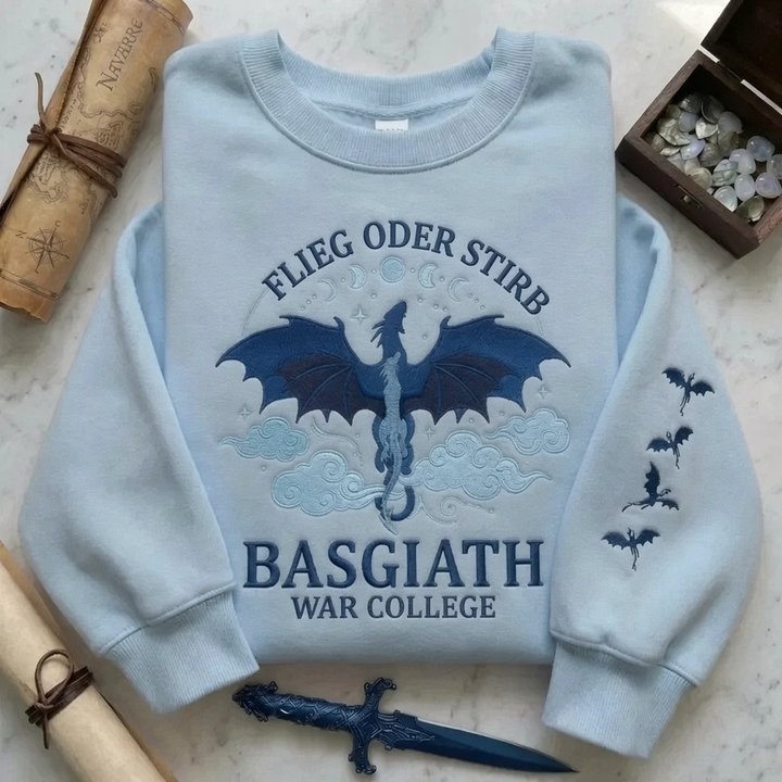 Fourth Wing Flammengeküsst Embroidered Sweatshirt, Fly Or Die Flieg oder stirb Embroidered Hoodie, Wingleader Geschwaderführer Embroidered Gingham Sweatshirt, Basgiath War College Embroidered Mockneck Sweatshirt, Blue Version
