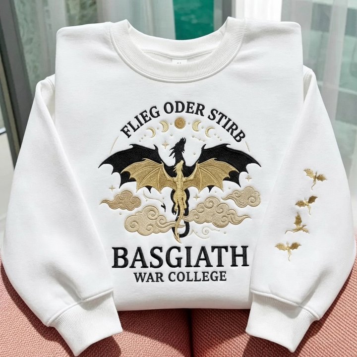 Fourth Wing Flammengeküsst Embroidered Sweatshirt, Fly Or Die Flieg oder stirb Embroidered Hoodie, Wingleader Geschwaderführer Embroidered Gingham Sweatshirt, Basgiath War College Embroidered Mockneck Sweatshirt