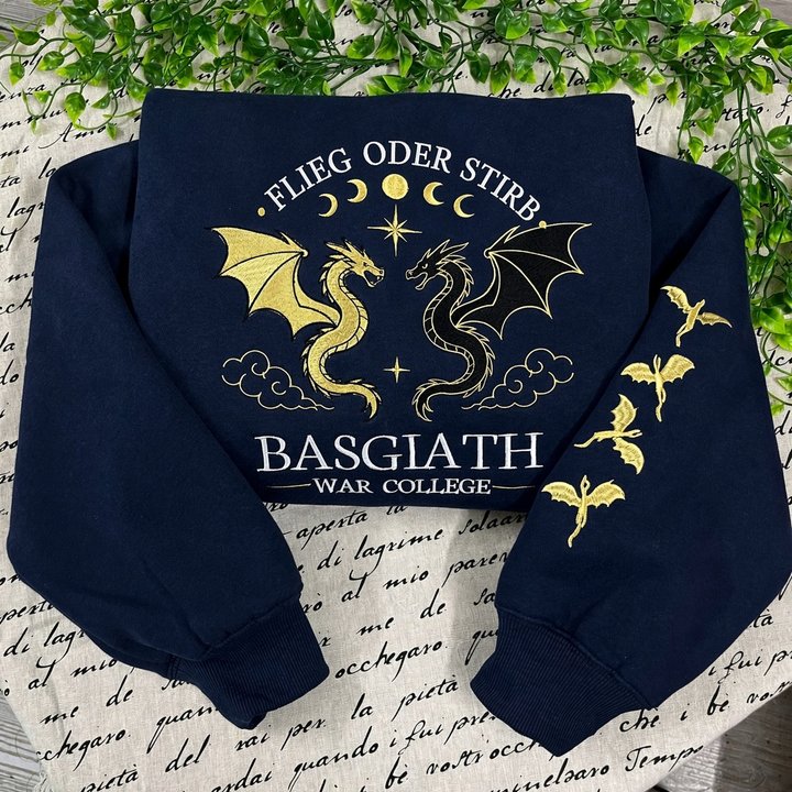 Fourth Wing Flammengeküsst Embroidered Sweatshirt, Wingleader Geschwaderführer Embroidered Hoodie, Fly Or Die Flieg oder stirb Embroidered Mockneck Sweatshirt, Basgiath War College Embroidered Gingham Sweatshirt
