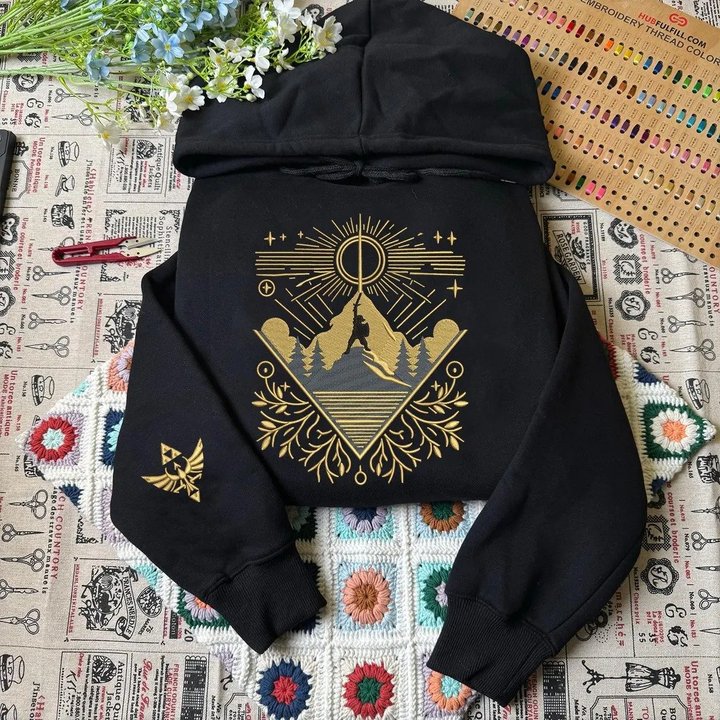 Hero's Journey The Legend of Zelda Embroidered Sweatshirt And Hoodie, Zelda Tears of the Kingdom Crewneck, Triforce Hylian Crest Shirt