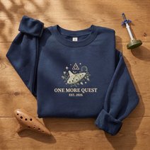 Zelda Ocarina Embroidered Sweatshirt | One More Quest Crewneck | Triforce Gamer Hoodie | Retro Gaming Gift Apparel