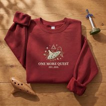 Zelda Ocarina Embroidered Sweatshirt | One More Quest Crewneck | Triforce Gamer Hoodie | Retro Gaming Gift Apparel