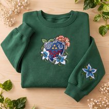 Zelda Hylian Shield Sweatshirt, Silent Princess Floral Embroidery, Totop/BotW Gamer Merch, Fantasy Video Game Gift, Cute Geek Apparel