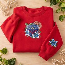 Zelda Hylian Shield Sweatshirt, Silent Princess Floral Embroidery, Totop/BotW Gamer Merch, Fantasy Video Game Gift, Cute Geek Apparel