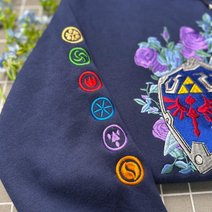 The Legend Of Zelda Embroidered Sweatshirt, Floral Master Sword & Shield Embroidered Hoodie, Fantasy Video Game Embroidered Mockneck Sweatshirt, Zelda Inspired Gamer Embroidered Gingham Sweatshirt