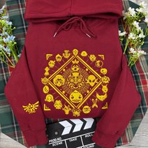The Legend Of Zelda Embroidered Sweatshirt, Majora's Mask Embroidered Hoodie, Gold Triforce Embroidered Mockneck Sweatshirt, Retro Gamer Gift Embroidered Gingham Sweatshirt