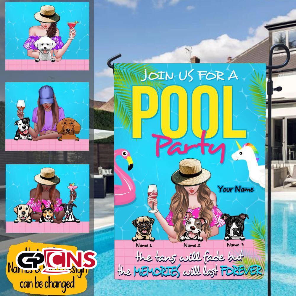 Dogs Pool Custom Garden Flag Join Us For A Pool Party Personalized Gift ...