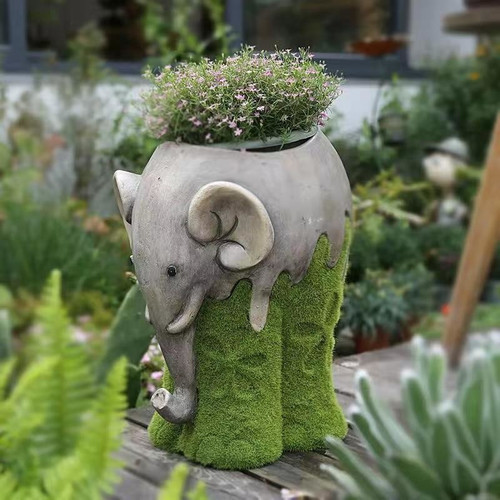 Creative Elephant Vase Crafts Animal Shaped Succulent Planter Container Moss Flower Pot Statue Outdoor Garden Courtyard Decor