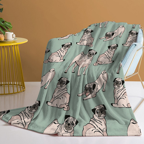 Pug Throw Blanket Cartoon Pug Dog Printed Blanket Cozy Blanket for Couch Sofa Bed Living Room Suitable for All Season