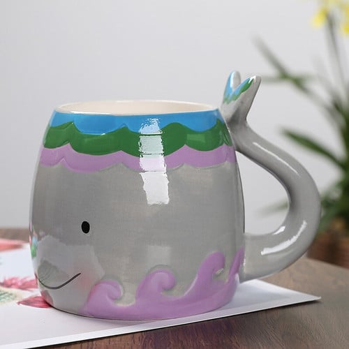 350ML Creative Animal Ceramic Mug Fox Swan Whale 3D Cartoon Coffee mugs with Handle Personalized Office Cup