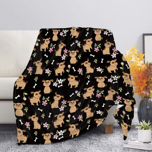 Flannel Blanket Cute Animal Pug Dog Print Soft Cozy Warm Throw Blanket Bed Sofa Nap Knee Blankets Home Bedding Christmas Gifts