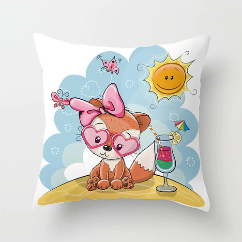 Cartoon Fox Animal Car Pillowcase Polyester cushion covers for living room Throw Pillow Case 45*45 Sofa Decoration Pillowcover