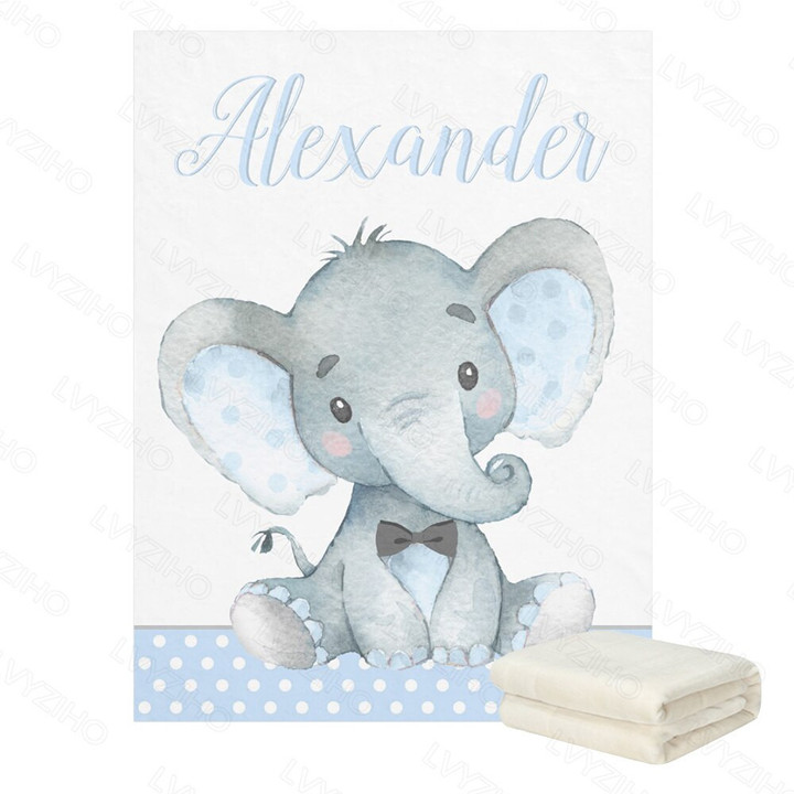 LVYZIHO Personalized Name Custom Baby Blanket Blue Pink Elephant Stripe Boy / Girl Blanket - 30x40 /48x60 /60x80 Inches Blanket