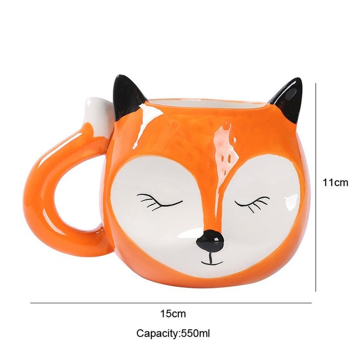 3D Fox Mug Hand Painted Ceramic Animal Coffee Cup Mug Orange and White Coffee Mug Tea Cup