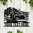 Custom US Truck Driver Metal Sign, Personalized Trucker Name Metal Sign Decoration, Semi Truck USA Flag Metal Sign