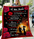 Red Rose Pattern Blanket, Custom Name Letter Blanket Gift From husband To Wife, Meaningful Words Blanket Gift On Valentine Wedding Anniversary Day