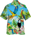 Parrot Toucan 3D Hawaiian Shirts, Palm Tree Parrot Button Down Men Hawaiian Shirts Short Sleeve, Summer Beach Shirt