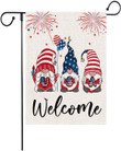 Independence Garden Flag, Welcome Gnomes Patriotic Garden Flag, Independence Day Garden Flag Vertical Double Sided 4th of July Memorial Day American Burlap Flag for House Yard Outdoor Decor