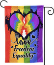 LGBT Garden Flag, Pride Flag, Love Freedom Equality Garden Flag LGBT Rainbow Gay Pride Flags Banners Small Vertical Double Sided Yard Flag Love Always Wins for Room Patio Sign