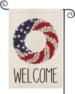 Independence Garden Flag,  Welcome Patriotic Strip and Star Wreath Garden Flag Double Sided, 4th of July Memorial Day Independence Day Yard Outdoor Decoration