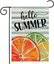 Summer Garden Flag, Hello Summer Garden Flag  Vertical Double Sided,Seasonal Lemons with Stripes Small Yard Flags for Outside,Spring Decoration for Farmhouse Holiday Outdoor