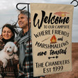 Camping Garden Flag, Personalized Camping Flag, Welcome to Our Campsite Where Friends and Marshmallows are Toasted, Plus 2 Lines of Custom Text