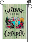 Camping Garden Flag, Camper Decorative Welcome Garden Flag, Camper Outdoor Double Sided Outside Banner Decoration -Welcome To Our Camper - Wood grain Camping Trailer RV Yard Sign Banner.