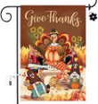 Thanksgiving Garden Flag, Tree Thanksgiving Garden Flag, Turkey Gnomes Give Thanks Yard Flags Pumpkins Truck Sunflowers Maple Leaves Welcome Burlap Vertical Lawn Signs Fall Home Outdoor Decorations
