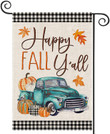 Thanksgiving Garden Flag,  Happy Fall Y'all Garden Flags for Outside,Harvest Buffalo Plaid Truck with Pumpkins Maple Leaves,Small Yard Flags for Patch,Thanksgiving Farmhouse Decor