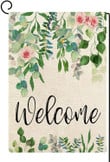 Spring Garden Flag,  Welcome Spring Floral Garden Flag Vertical Double Sided,  Wedding Birthday Flowers Yard Flag for Outside Farmhouse Holiday Green Leaves Anniversary Wedding