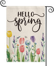 Spring Garden Flag, Hello Spring Tulip Lavender Garden Flag  Vertical Double Sided, Seasonal Flower Yard Outdoor Decoration