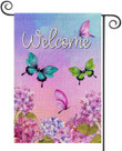Spring Garden Flag With Welcome Quote,Double Sided Watercolor Butterfly Seasonal Outdoor flag Banner for Farmhouse Yard Lawn Outdoor Decoration