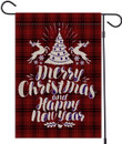 Christmas Garden Flag,Christmas Decorations Double-Sided Red Black Rustic Buffalo Check Plaid with Reindeer Christmas Tree Winter Decor,Yard Farmhouse Home Outdoor Xmas Decoration