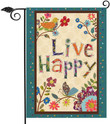 Spring Garden Flag,  Live Happy Decorative Small Garden Flag Flower Bird, Spring Summer Inspirational Quote House Yard Outdoor Butterfly Floral Decor, Fall Positive Farmhouse Outside Decoration