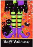 Halowween Garden Flag, Trick Or Treat Witch Feet Black Kitty Spider Decorative Happy Halloween Double Sided Garden Flag, Halloween TrickMake Charming Decorative Statements, Backyard Lawn