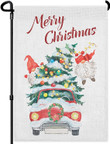 Christmas Garden Flag, Merry Christmas Garden Flag  Watercolor Christmas Gnome with Red Car Christmas Tree with Garland Garden Flags for Outside Outdoor Holiday Yard Flag Lawn Banners